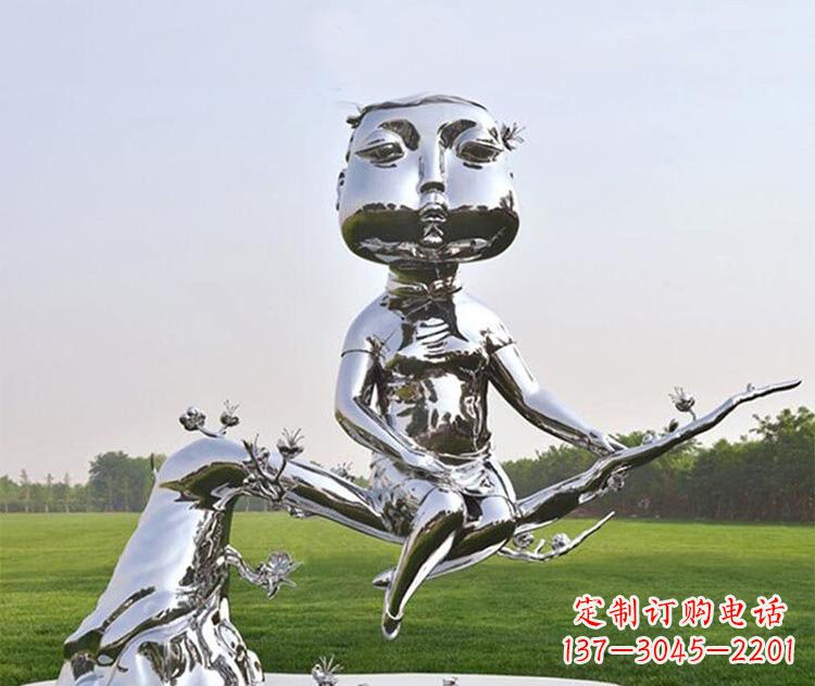 潍坊不锈钢抽象坐树枝上的女孩雕塑