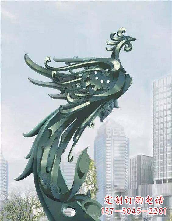 潍坊不锈钢大型凤凰雕塑美丽而神秘