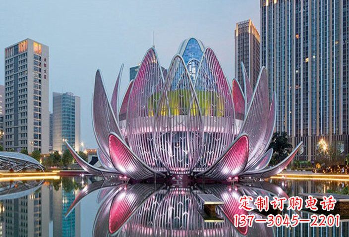 潍坊不锈钢灯光景观荷花雕塑