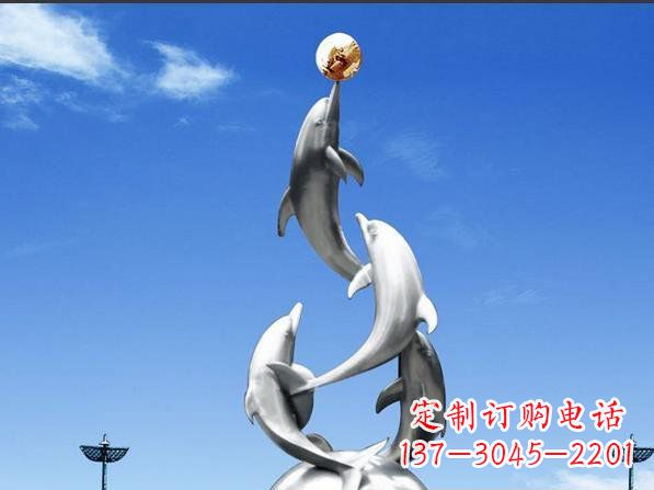 潍坊不锈钢顶球海豚广场雕塑