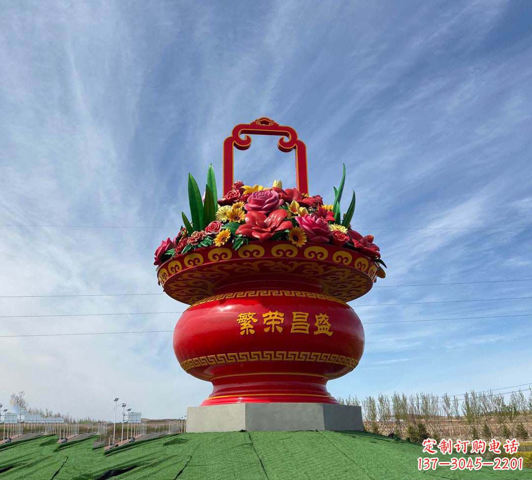 潍坊不锈钢繁荣昌盛花篮雕塑