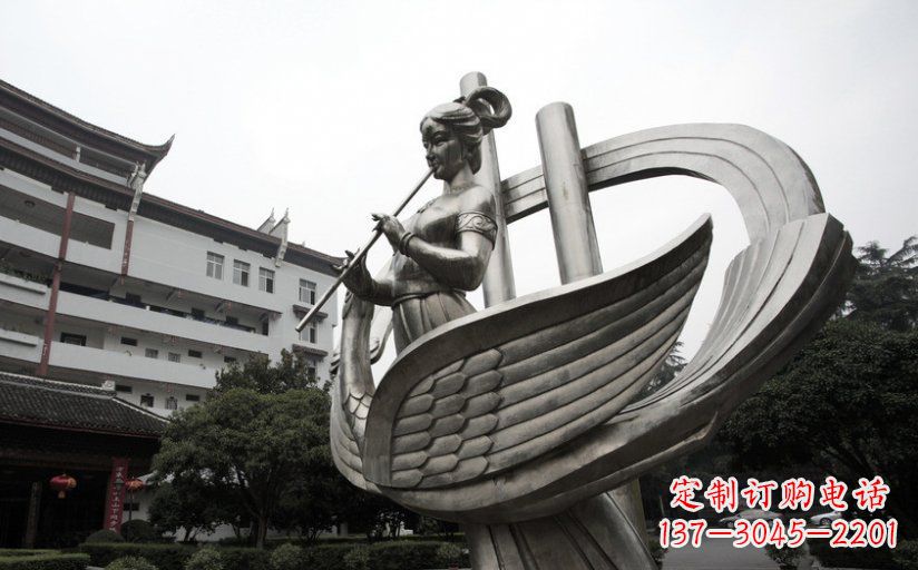 潍坊古典美女不锈钢吹笛子雕塑