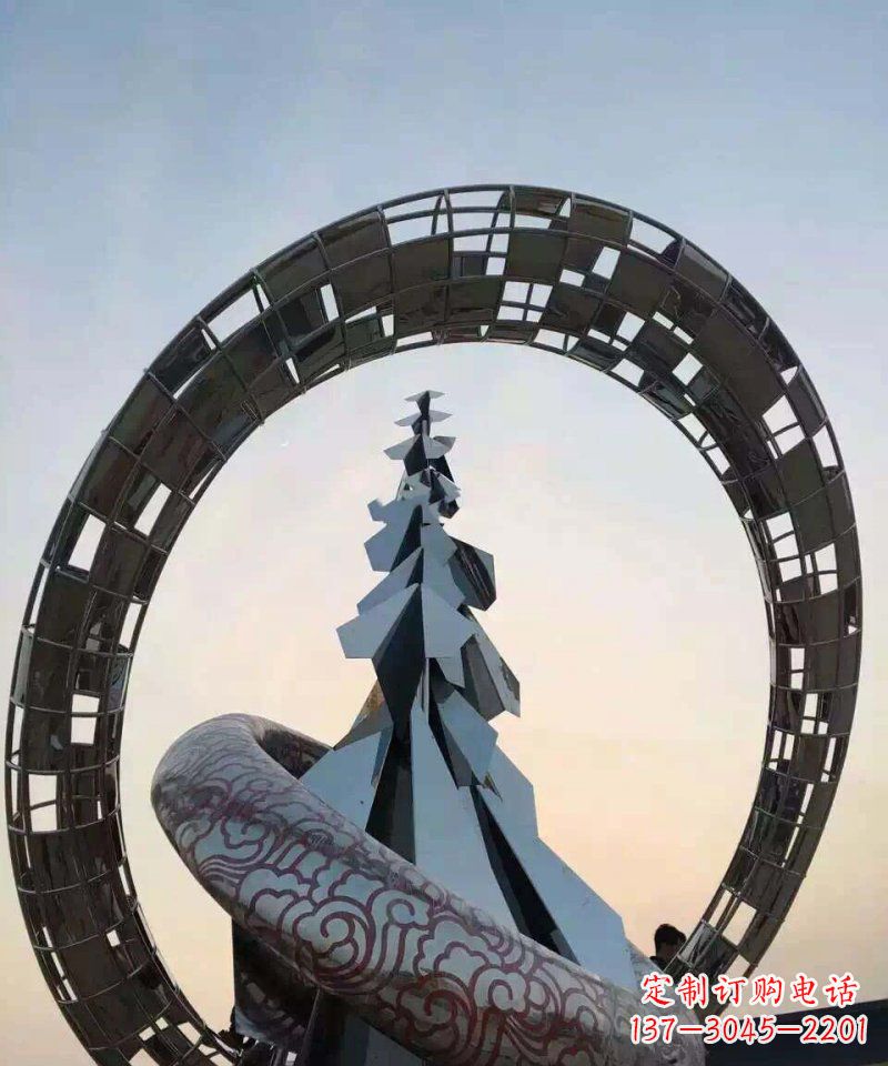 潍坊不锈钢松树祥云雕塑