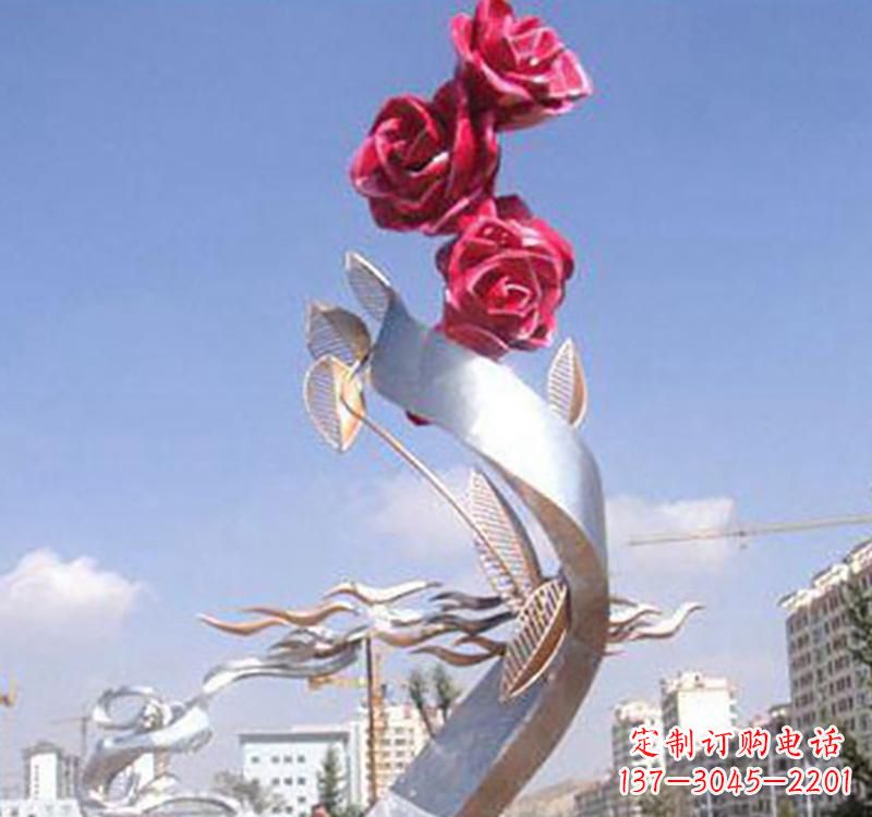 潍坊不锈钢玫瑰雕塑,点缀广场景观