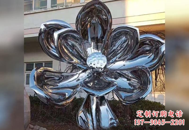 潍坊不锈钢广场镜面莲花雕塑精美外形,传承佛教文化