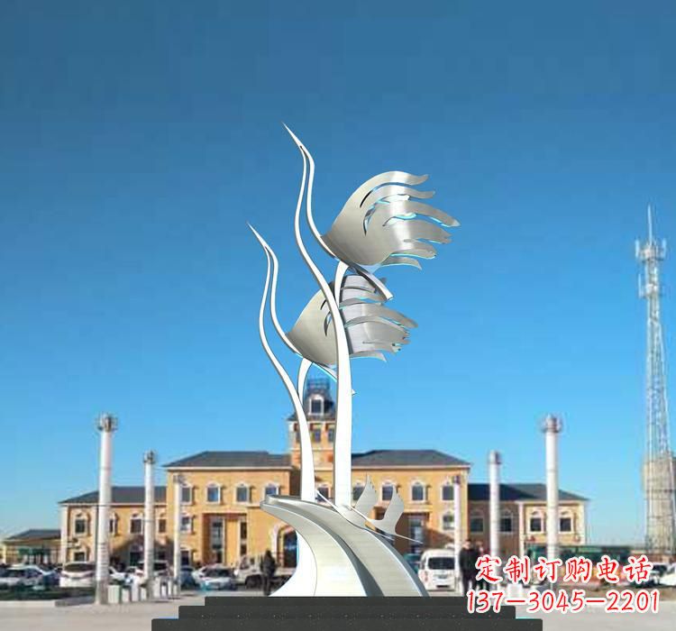 潍坊静谧优雅不锈钢仙鹤雕塑