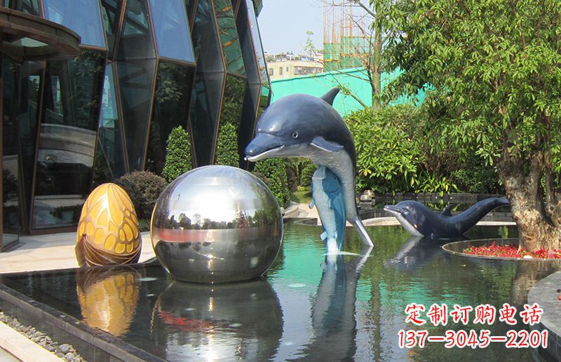 潍坊不锈钢海豚景观雕塑创造精美绝伦的企业公园