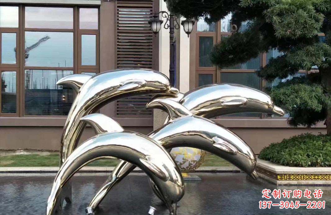 潍坊不锈钢海豚跳跃雕塑精美绝伦