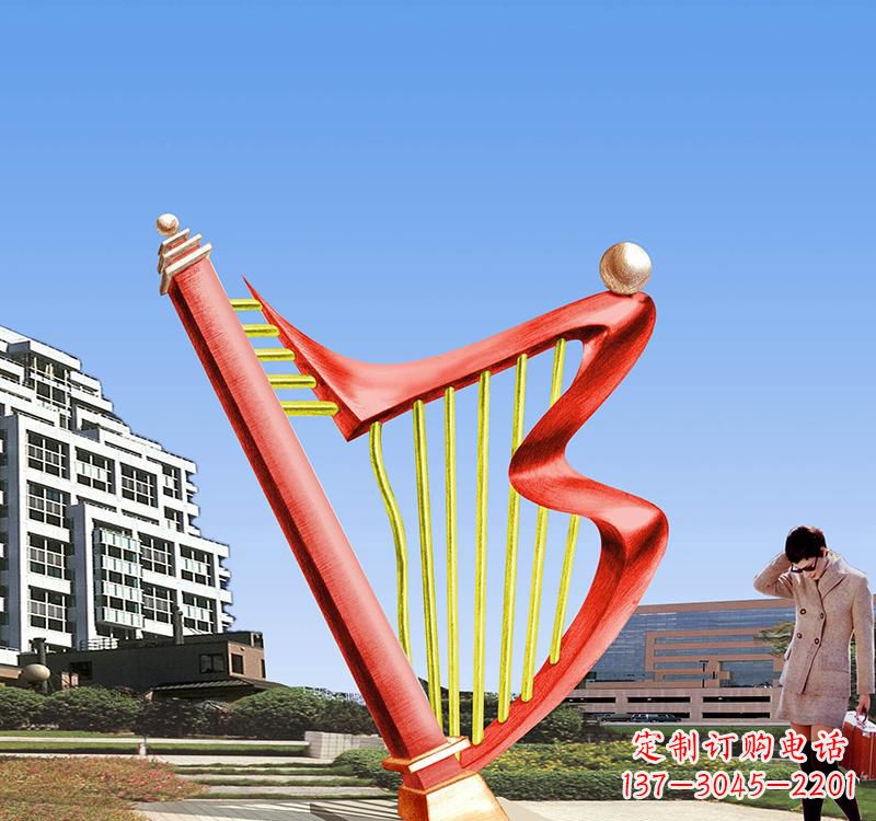 潍坊不锈钢竖琴雕塑把旋律汇聚成艺术精品