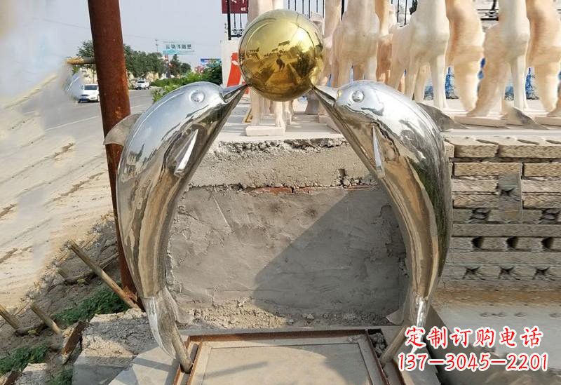 潍坊不锈钢海豚顶球雕塑