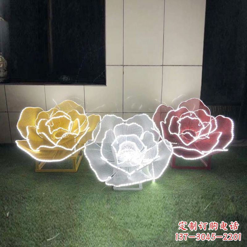 潍坊精美不锈钢玫瑰花灯光雕塑