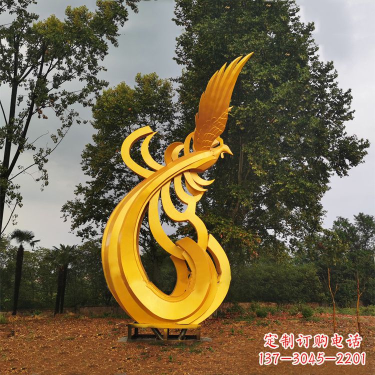 潍坊不锈钢凤凰雕塑黄金色园林之美