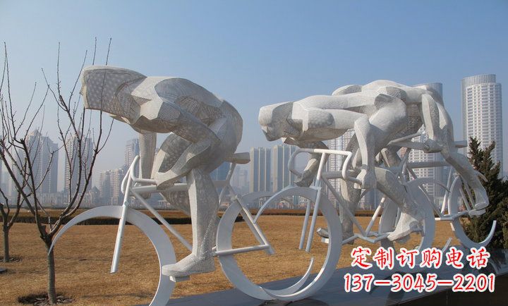 潍坊展现运动风采的不锈钢自行车雕塑