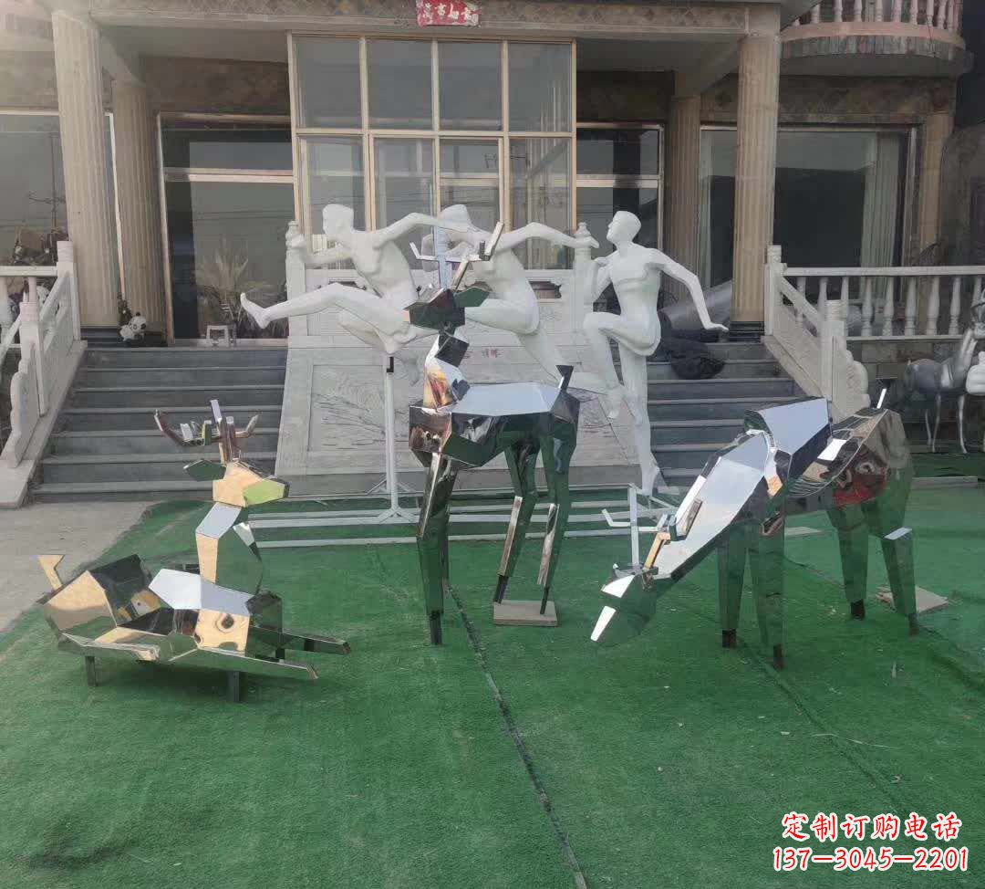 潍坊精美动物雕塑点缀不锈钢售楼部