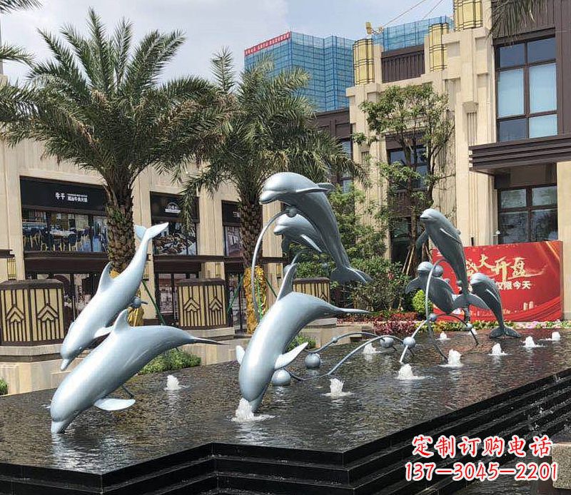 潍坊不锈钢海豚跳跃喷泉雕塑美丽的艺术装置