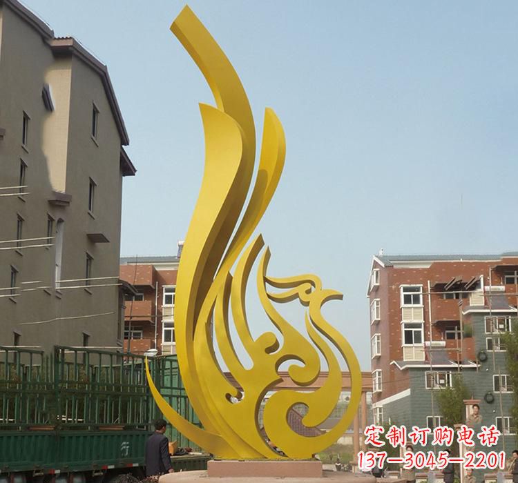 潍坊静谧的凤凰不锈钢园林雕塑
