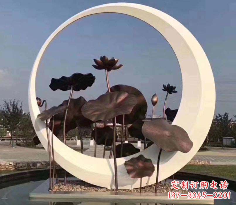 潍坊环绕荷香不锈钢圆环雕塑
