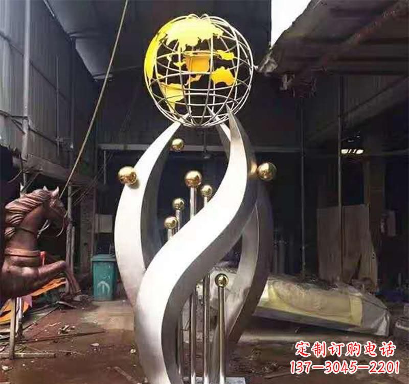 潍坊不锈钢转动地球仪雕塑——传承地球文明