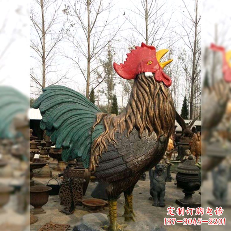 潍坊彩绘铜雕公鸡生肖动物雕塑