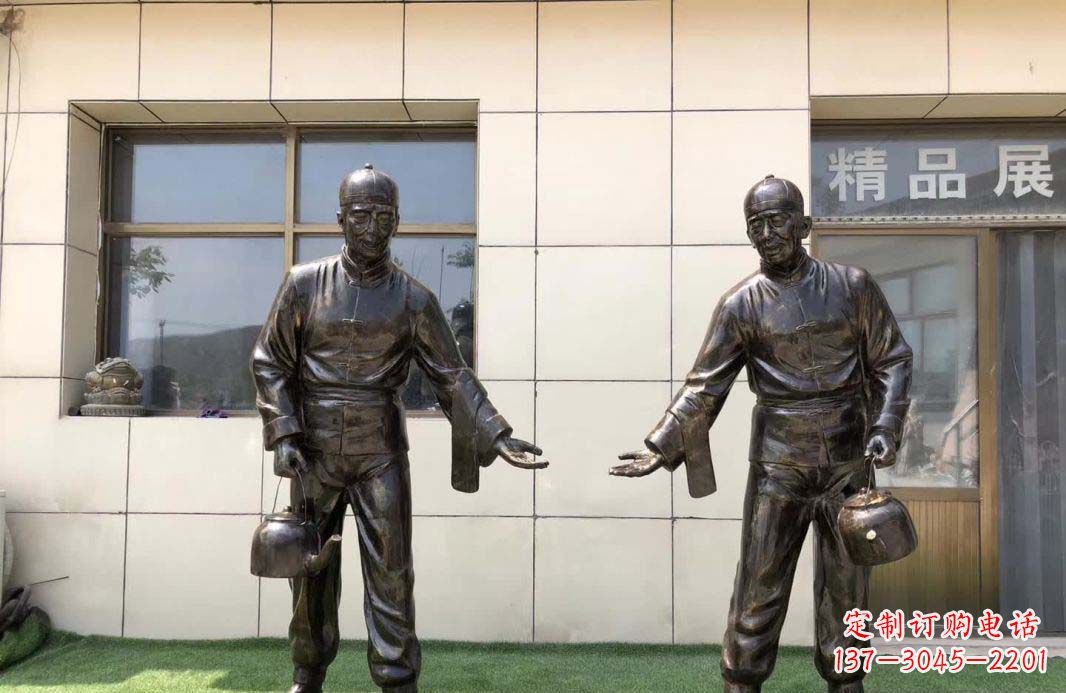 潍坊茶馆民俗店小二铜雕