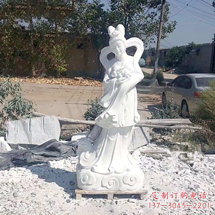 潍坊嫦娥奔月石雕-汉白玉神话人物雕像