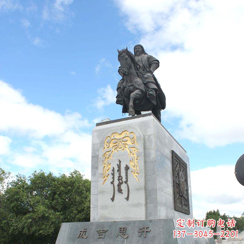 潍坊成吉思汗广场雕塑-骑马铁木真历史名人景观铜雕塑