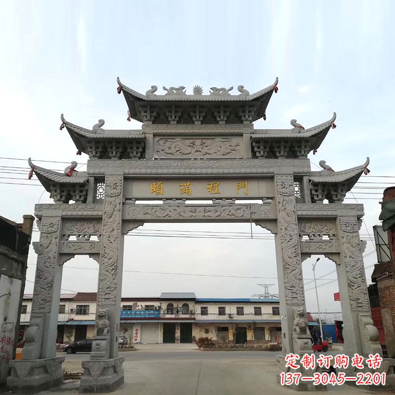 潍坊以城市街道为主题的仿古石雕牌楼