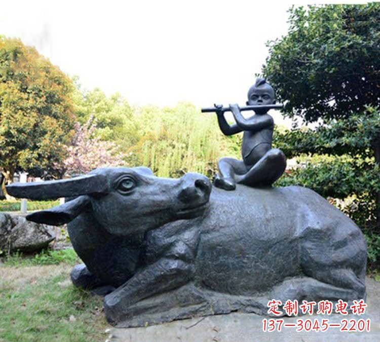 潍坊吹笛牧童黄牛铜雕