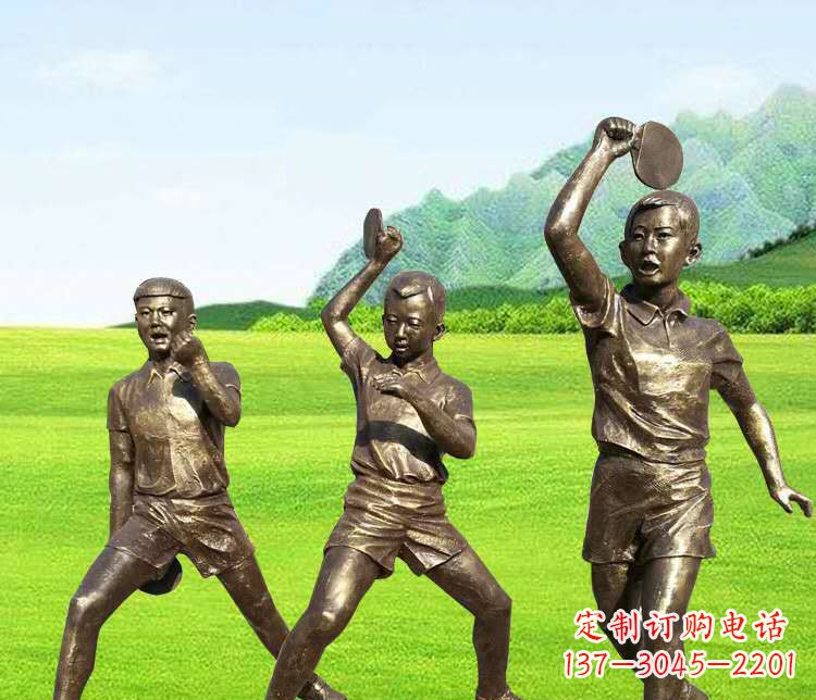 潍坊打乒乓球的运动人物铜雕