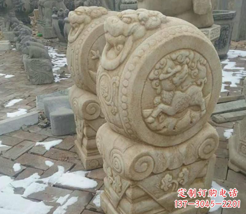 潍坊大理石抱鼓公园门墩雕塑——精美雕刻展现灵动之美