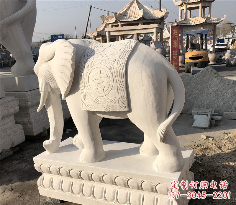 潍坊大理石卷鼻如意大象雕塑