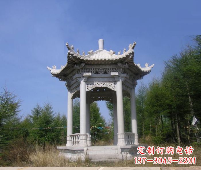 潍坊精美大理石六角石凉亭雕塑