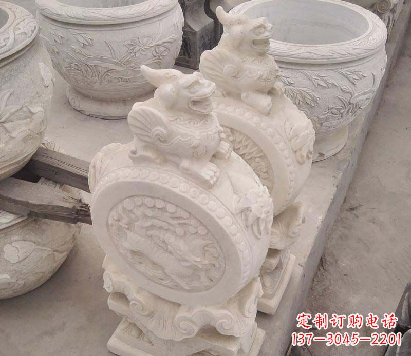 潍坊大理石貔貅抱鼓石雕塑