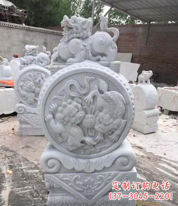 潍坊大理石狮子抱鼓石雕塑