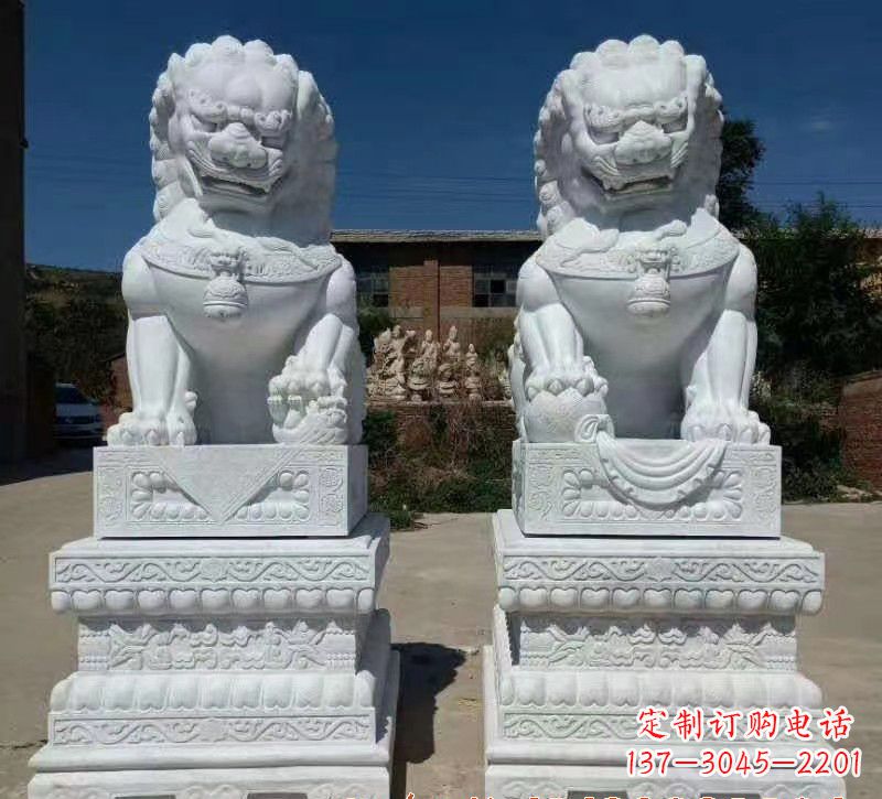潍坊大理石狮子石雕,雕塑定制精美狮子