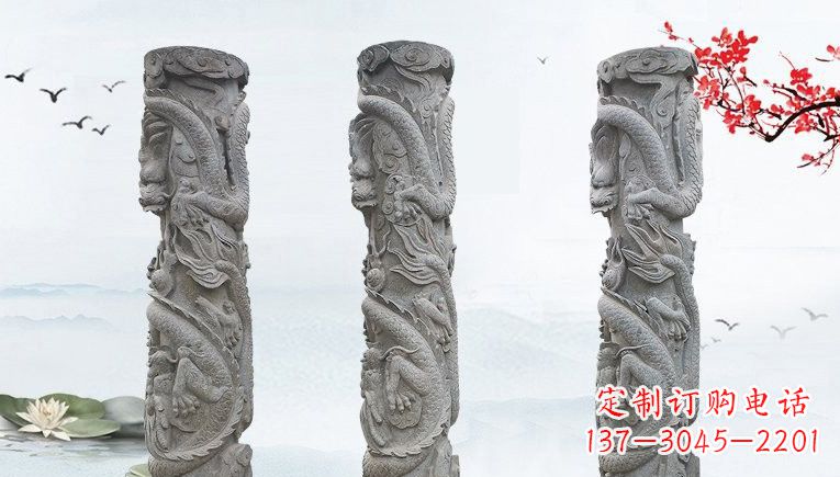 潍坊精美大理石龙柱雕塑