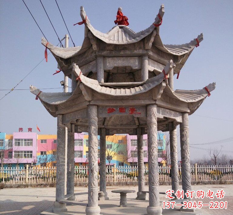 潍坊大理石双层八角凉亭雕塑