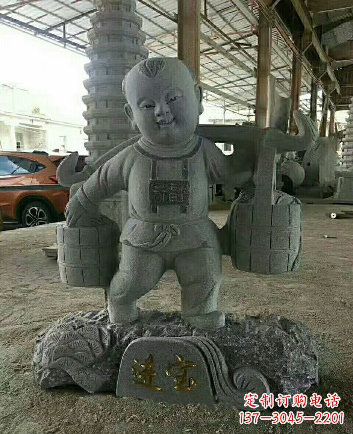 潍坊装点童年的大理石招财进宝儿童雕塑