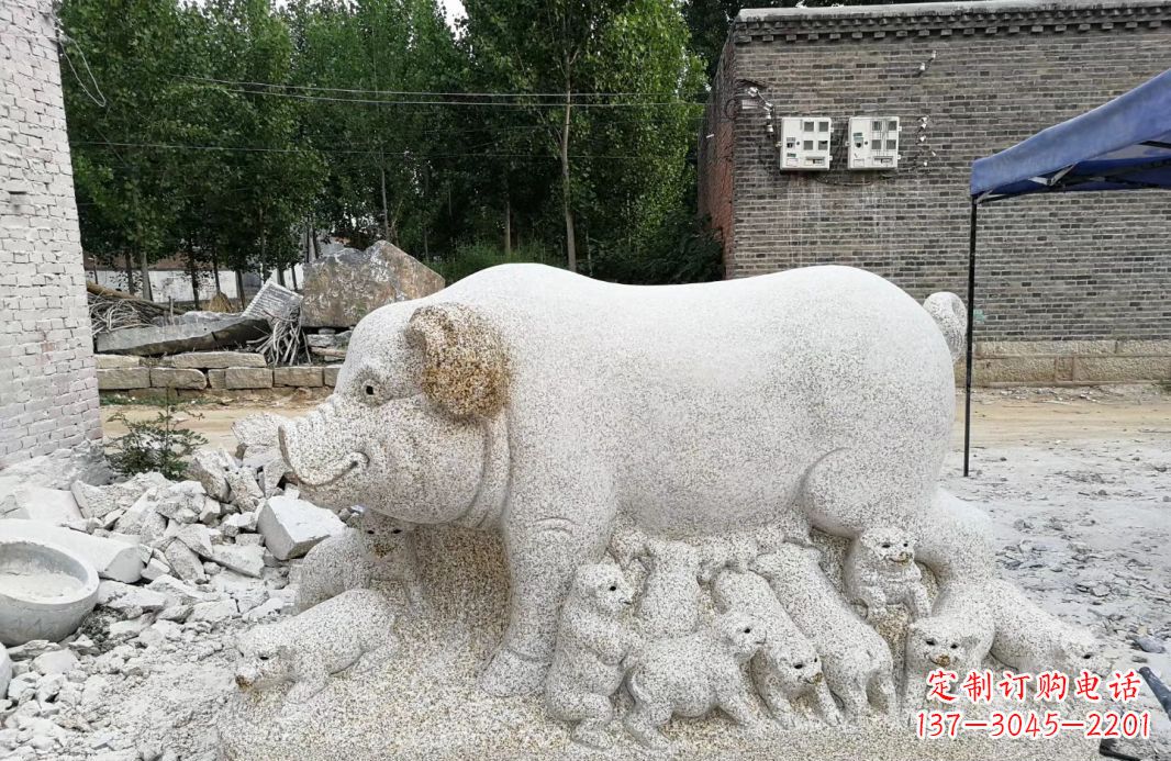 潍坊大理石招财小母猪动物雕塑