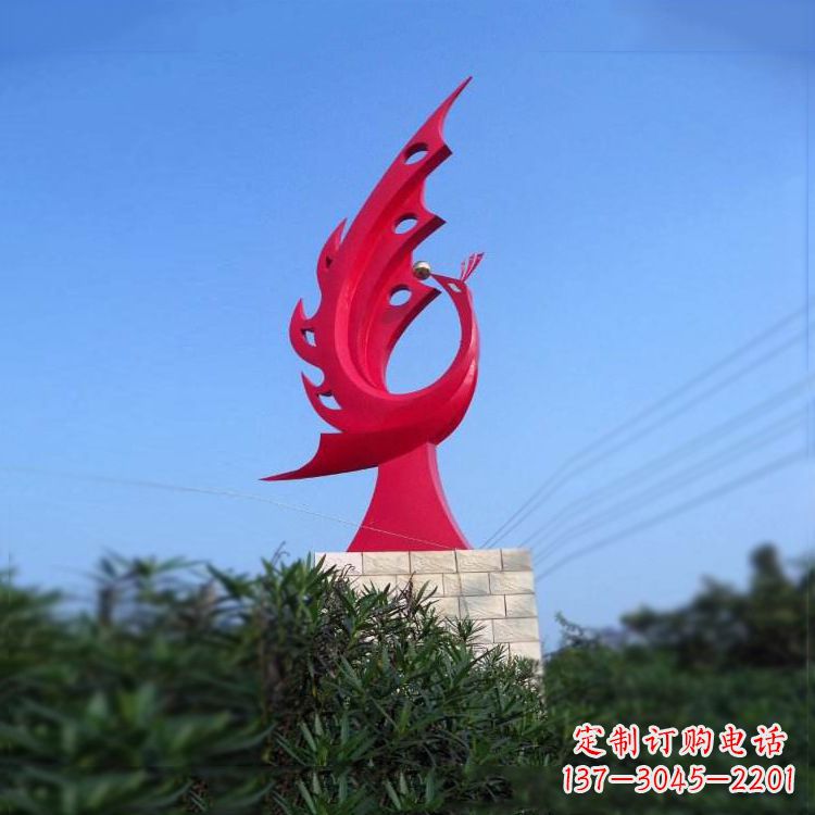 潍坊大象红色凤凰不锈钢雕塑-城市动物标识景观雕塑