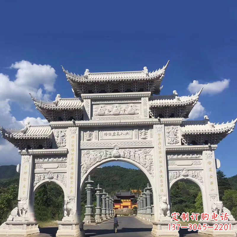 潍坊大型汉白玉景区大门石雕牌楼雕塑