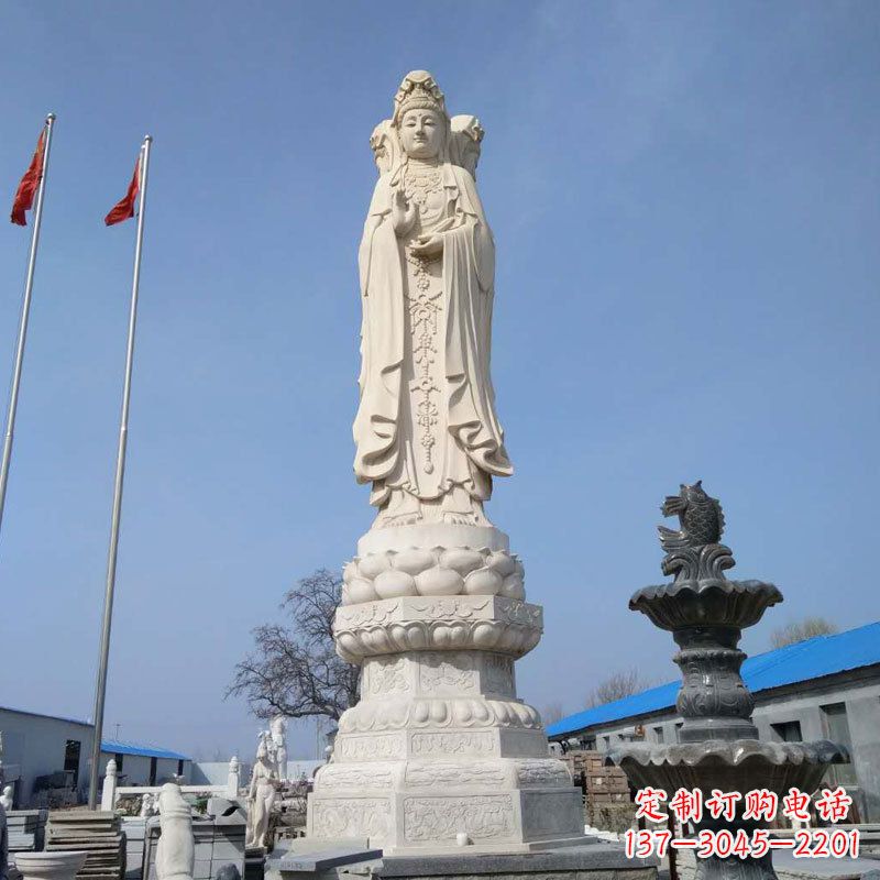 潍坊中领雕塑汉白玉三面观音石雕