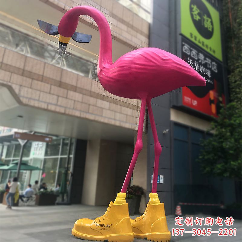 潍坊大型卡通火烈鸟玻璃钢景观商场广场动物美陈雕塑