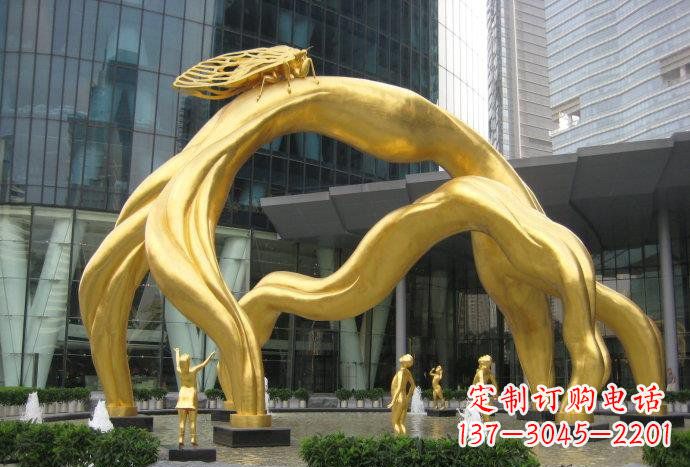 潍坊大型树枝和蝉城市景观铜雕