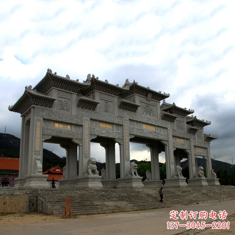 潍坊大型寺庙五门石雕牌楼