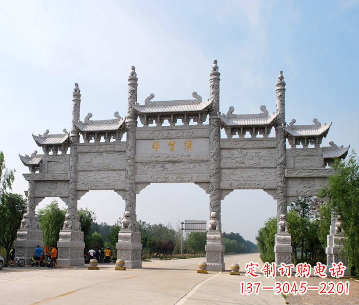 潍坊大型五门道路石雕牌坊定制