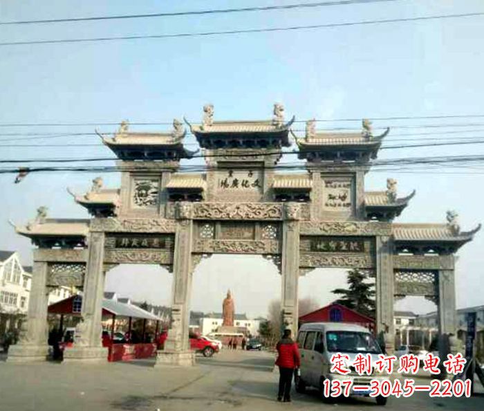 潍坊大型五门石雕牌坊 (3)