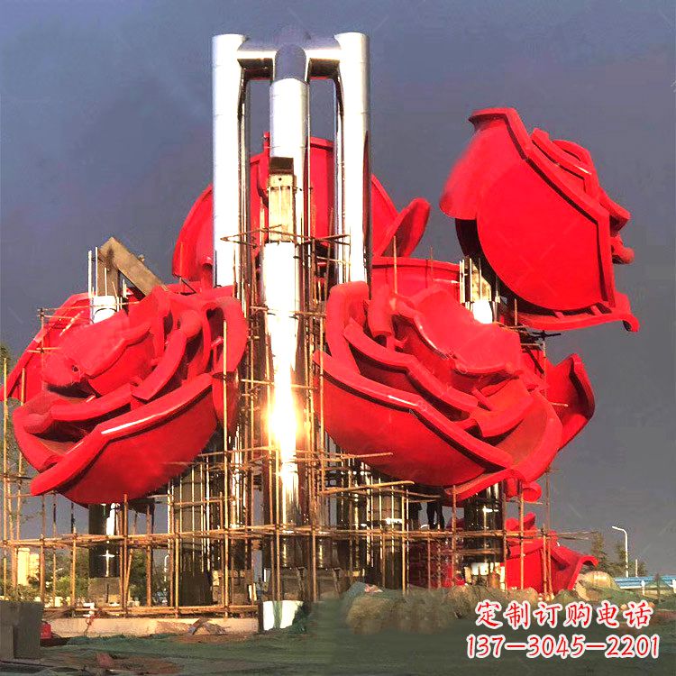 潍坊大型园林不锈钢玫瑰花景观雕塑