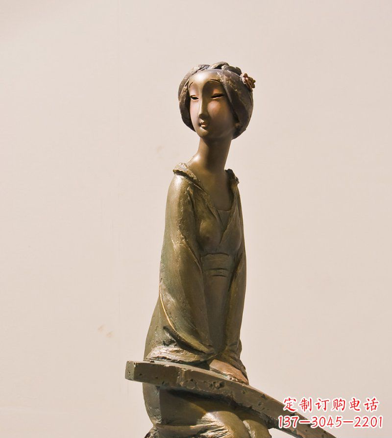 潍坊古筝女人铜雕古代人物雕塑