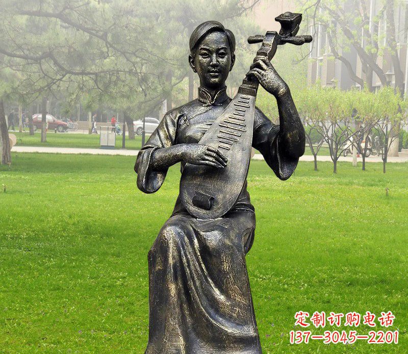 潍坊高质量青铜人物弹琵琶雕塑